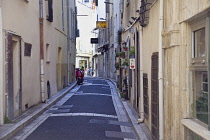 France, Provence-Alps, Cote d'Azur, Antibes, Narrow side street in the old town.