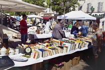 France, Provence-Alps, Cote d'Azur, Antibes, Brocante or 2nd hand market in Place Nationale.