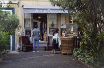 France, Provence-Alps, Cote d'Azur, Antibes, Art and Antiques store in the old town.