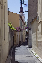 France, Provence-Alps, Cote d'Azur, Antibes, Narrow street in the old town.