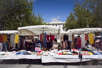 France, Provence-Alps, Cote d'Azur, Antibes, Clothing market in Place de General de Gaulle.