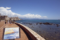 France, Provence-Alps, Cote d'Azur, Antibes, Old town ramparts and coastline.