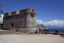 France, Provence-Alps, Cote d'Azur, Antibes, Old town ramparts and coastline.