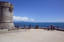 France, Provence-Alps, Cote d'Azur, Antibes, Old town ramparts and coastline.