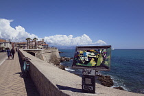 France, Provence-Alps, Cote d'Azur, Antibes, Old town ramparts and coastline.