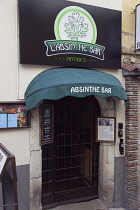 France, Provence-Alps, Cote d'Azur, Antibes, Entrance to Absinthe bar in the old town.