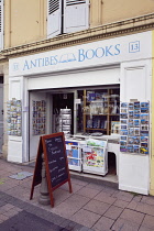 France, Provence-Alps, Cote d'Azur, Antibes, Book store selling English language publications in the old town.