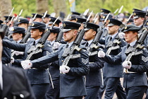 England, London, The Mall, Air Force marching  during the coronation of King Charles III on a rainy May 6th 2023.