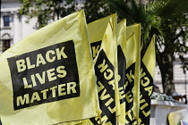 England, London, Westminster, Parliament Square, Black Lives Matter protesters yellow flags.