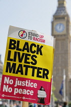 England, London, Westminster, Parliament Square, Black Lives matter protesters placard.