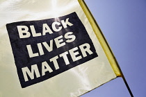 England, London, Westminster, Parliament Square, Black Lives Matter protesters yellow flags.