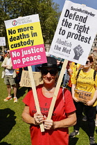 England, London, Westminster, Parliament Square, No More Death in Custody protesters placard.