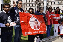 England, London, Westminster, Parliament Square, Protesters campaigning against olitical prisoners.