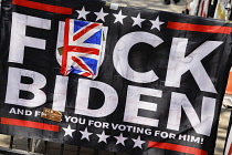 England, London, Westminster, Parliament Square, Protesters  banner against US president Joe Biden.