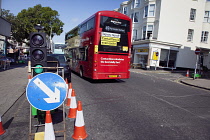 England, East Sussex, Brighton, Western Road, Traffic congestion caused by Gas company digging up the road.