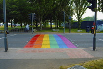 England, Hampshire, Portsmouth, Pedestrian crossing painted in rainbow colours for Pride Celebrations, 10th June 2023.