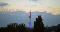 England, Hampshire, Portsmouth, Spinnaker Tower illuminated with the colours of the rainbow for Pride Celebrations, 10th June 2023.