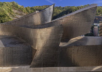 Spain, Basque Country, Bilbao, Rear of the Guggenheim Museum seen from Puente de la Salve.