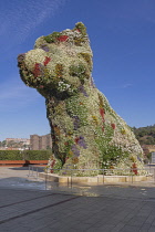 Spain, Basque Country, Bilbao, Guggenheim Museum area, Puppy which is a 12.4 metre tall flower covered sculpture of a west highland terrier by American artist Jeff Koons.