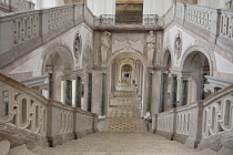 Germany, Bavaria,  Munich, Schleissheim Palace, The Neues Schloss or New Castle, The Staircase Hall designed by Henrico Zucalli which leads down to the Vestibule.