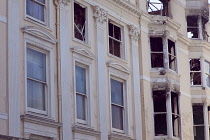 England, East Sussex, Brighton, Royal Albion seafront hotel gutted by fire awaiting demolition.