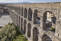 Spain, Castile and Leon, Segovia, Vista from the Postigo del Consuelo Mirador of the Aqueduct of Segovia, a Roman aqueduct with 167 arches built around the first century AD to channel water from sprin...
