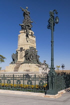 Spain, Castile and Leon, Segovia, Alcazar of Segovia, the Monument to Daoiz and Velarde on the Plaza de la Reina Victoria in front of the fortress..