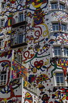 Spain, Balearic Islands, Majorca, Palma de Mallorca, Colourfully decorated Atrmadams hotel exterior on Carrer de Marques de la Senia.