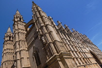 Spain, Balearic Islands, Majorca, Palma de Mallorca, Old Town. La Seu Gothic Roman Catholic Cathedral of Santa Maria.