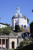 Wales, Gwynedd, Portmeirion, Italianate resort village designed and constructed by Sir Clough Williiams-Ellis between 1925 and 1975 and used as the film set for The Prisoner.