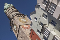 Austria, Tyrol, Innsbruck, Altstadt, Stadtturm or City Tower built between 1442 and 1450 as an observation point for sentries and which was part of the City Hall.