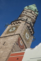 Austria, Tyrol, Innsbruck, Altstadt, Stadtturm or City Tower built between 1442 and 1450 as an observation point for sentries and which was part of the City Hall.