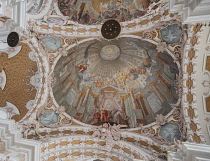 Austria, Tyrol, Innsbruck, Dom zu St Jakob or Cathedral of St James, dome interior with frescoes by Cosmas Damian Asam.