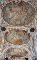 Austria, Tyrol, Innsbruck, Dom zu St Jakob or Cathedral of St James, dome interior and ceiling with frescoes by Cosmas Damian Asam.