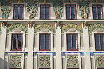 Austria, Tyrol, Innsbruck, colourful Art Nouveau townhouse facade.