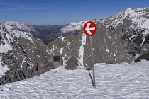 Austria, Tyrol, Innsbruck, view of the Nordkette mountain range from Seegrube which is the last stop of the Nordkettebahn Cable Car.