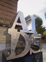 Germany, Berlin, Mitte, AIDS sculpture outside the Martin-Gropius-Bau Museum of contempory Art on Niederkirchnerstrasse.