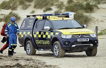 England, East Sussex, Camber Sands, Volunteers taking part in combined services rescue and recovery operation involving the emergency services. 28th September 2023.