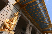 Sweden, Stockholm, Entrance to the Royal Dramatic Theatre with golden statues.