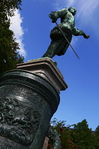 Sweden, Stockholm, The King's Gardens with statue of Charles XII pointing towards Russia.