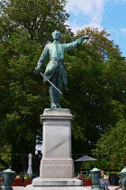 Sweden, Stockholm, The King's Gardens with statue of Charles XII pointing towards Russia.