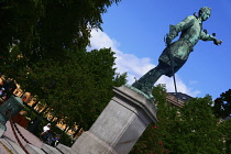 Sweden, Stockholm, The King's Gardens with statue of Charles XII pointing towards Russia.