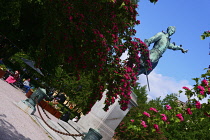 Sweden, Stockholm, The King's Gardens with statue of Charles XII pointing towards Russia.