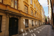 Sweden, Stockholm, The Old Town, Narrow street and houses.