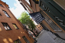 Sweden, Stockholm, The Old Town, Bookshop in narrow street.