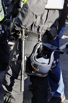 England, London, Parliament Square, Riot police and public order police, helmet and baton.