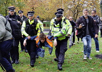 England, London, Jubilee Gardens, Noah Crane Just Stop Oil protester arrested by Metropolitan Police for breaching his bail conditions,  23rd November 2023.