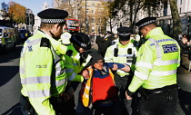 England, London, Whitehall, Just Stop Oil march and rally, protesters we arrested for stopping the traffic outside Downing Street, 23rd November 2023.