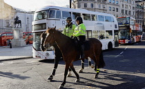 England, London, Trafalgar Square, Mounted Police wearing High Visibilty vests.