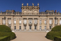 Spain, Castile, San Ildefonso, Palacio Real de la Granja de San Ildefenso dating from the 1720's, view of the palace facade.